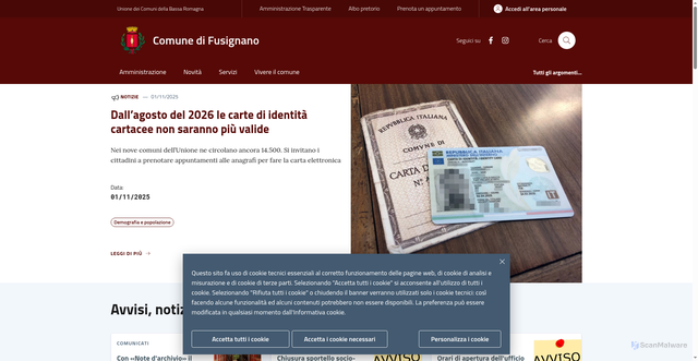 Security scan screenshot of https://www.comune.fusignano.ra.it/