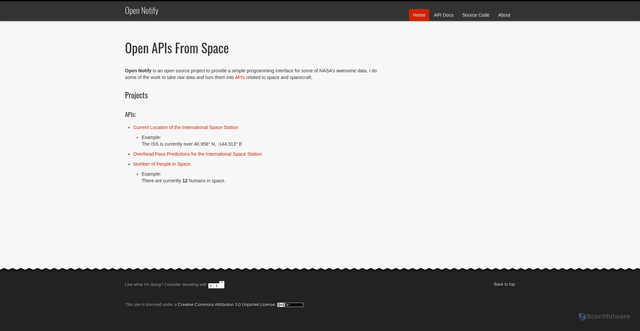 Security scan screenshot of https://open-notify.org