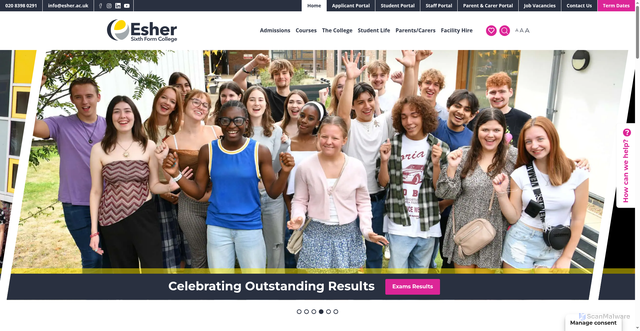 Security scan screenshot of https://www.esher.ac.uk