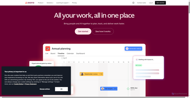 Security scan screenshot of https://asana.com/
