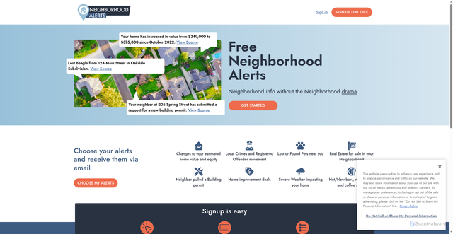 Security scan screenshot of https://neighborhoodalerts.com