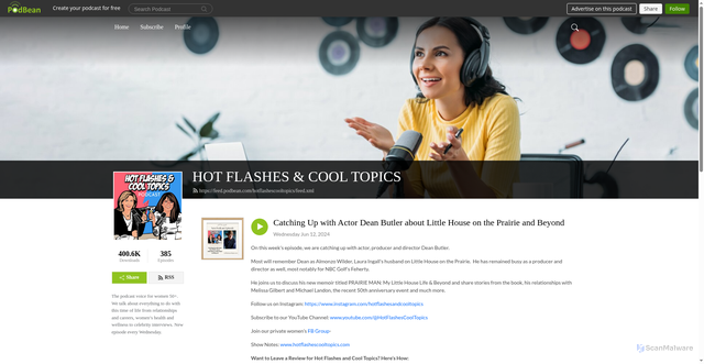 Security scan screenshot of https://hotflashescooltopics.podbean.com/e/catching-up-with-actor-dean-butler-about-little-house-on-the-prairie-and-beyond/