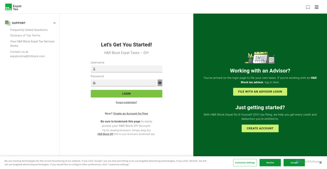 Security scan screenshot of https://expatonline.hrblock.com