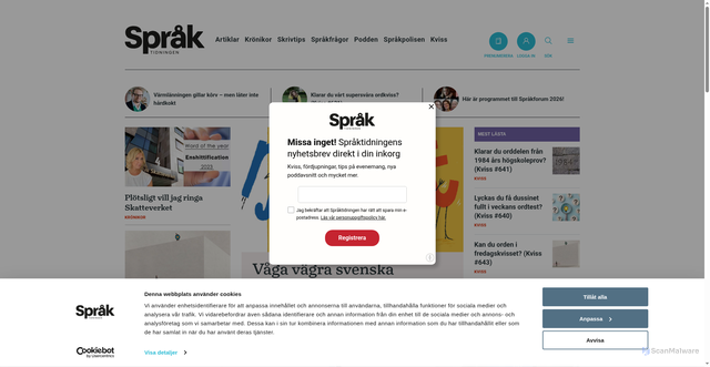 Security scan screenshot of https://spraktidningen.se