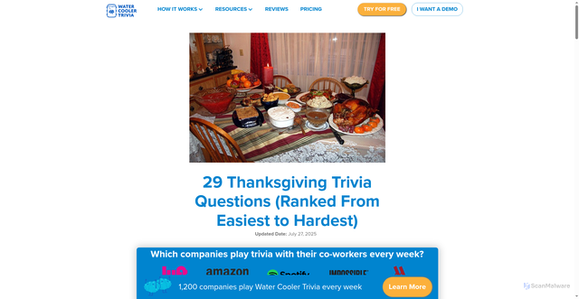 Security scan screenshot of https://www.watercoolertrivia.com/trivia-questions/thanksgiving-trivia-questions