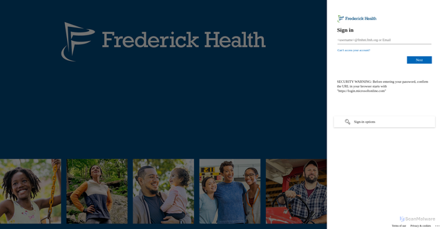 Security scan screenshot of https://frederickhealth-org.varonis.io