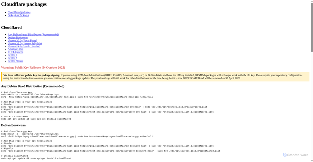 Security scan screenshot of https://pkg.cloudflare.com