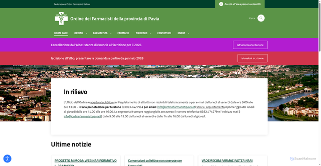 Security scan screenshot of https://www.ordinefarmacistipavia.it/