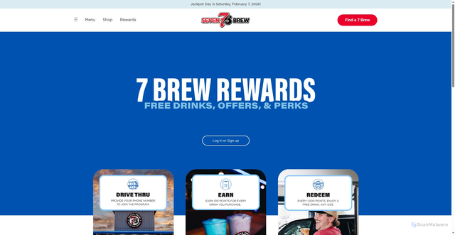 Security scan screenshot of https://rewards.7brew.com