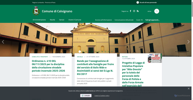 Security scan screenshot of https://www.comune.calvignano.pv.it/it-it/home