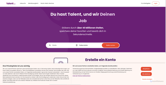 Security scan screenshot of https://talent.com