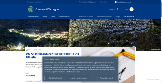 Security scan screenshot of https://www.comune.torcegno.tn.it