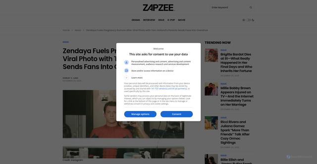 Security scan screenshot of https://partners.zapzee.net/issue/article/108646/