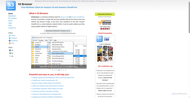 Security scan screenshot of https://s3browser.com