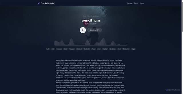 Security scan screenshot of https://freesafemusic.pages.dev/tracks/pencil-hum/