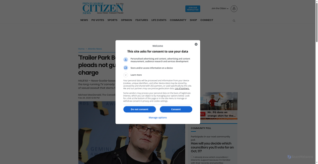 Security scan screenshot of https://www.princegeorgecitizen.com/atlantic-news/trailer-park-boys-actor-mike-smith-pleads-not-guilty-to-sexual-assault-charge-11930681