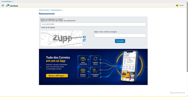 Security scan screenshot of apps2.correios.com.br