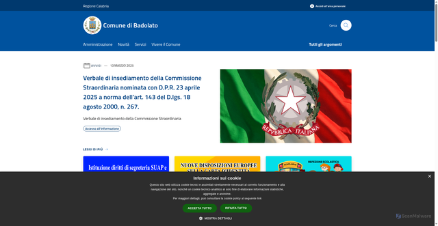 Security scan screenshot of https://www.comune.badolato.cz.it/it