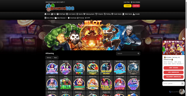 Security scan screenshot of https://noindek2-bansos188.xyz/desktop/game/slot/aigaming