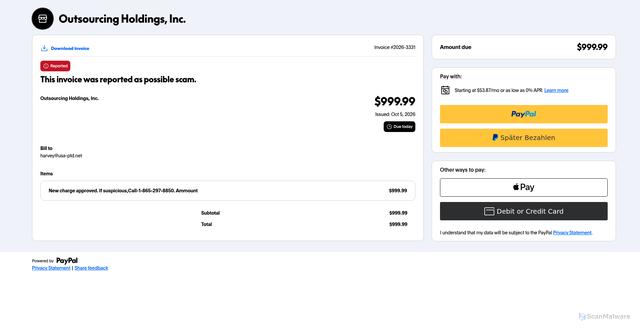 Security scan screenshot of https://www.paypal.com/invoice/payerView/details/INV2-GS3K-JFSF-BGTD-V35T?cc-email=true&action=report-spam&v=1&utm_source=unp&utm_medium=email&utm_campaign=RTI003384&utm_unptid=39bd4cfa-c0ca-11f1-8d5c-c749dd465c15&ppid=RTI003384&cnac=AU&rsta=en_AU%28en-AU%29&unptid=39bd4cfa-c0ca-11f1-8d5c-c749dd465c15&calc=d62e7a9b523da&unp_tpcid=invoice-buyer-notification&page=main%3Aemail%3ARTI003384&pgrp=main%3Aemail&e=cl&mchn=em&s=ci&mail=sys&appVersion=1.446.0&tenant_name=&xt=186218%2C182450%2C186220%2C175543%2C104038%2C184933%2C184935%2C180658&xe=115153%2C114833%2C115152%2C114002%2C101255%2C114941%2C115052%2C114543&link_ref=details_inv2-gs3k-jfsf-bgtd-v35t