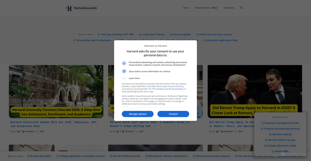 Security scan screenshot of https://www.harvard.us.com/