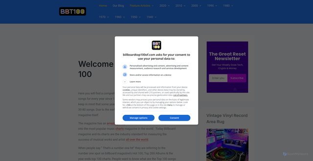 Security scan screenshot of https://billboardtop100of.com/