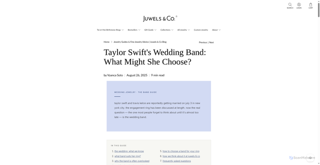 Security scan screenshot of https://juwels.co/blogs/juwels-co/taylor-swift-s-engagement-all-about-taylor-s-ring?srsltid=AfmBOor3joOGD8m73f5HEJ7CHhcfTW9rzkswj5aZqy895E40yrwH7lOD