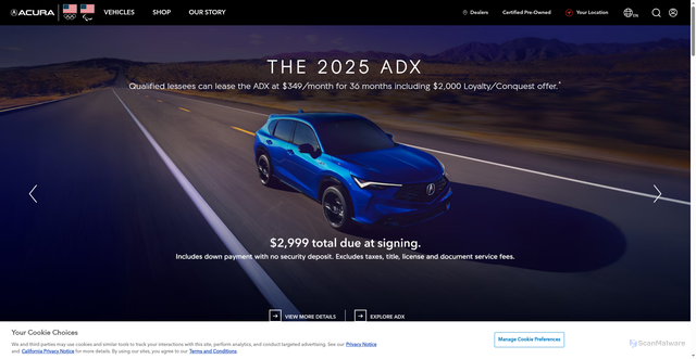 Security scan screenshot of https://www.acura.com