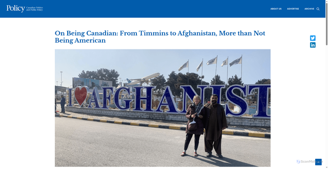 Security scan screenshot of https://www.policymagazine.ca/on-being-canadian-from-timmins-to-afghanistan-more-than-not-being-american/