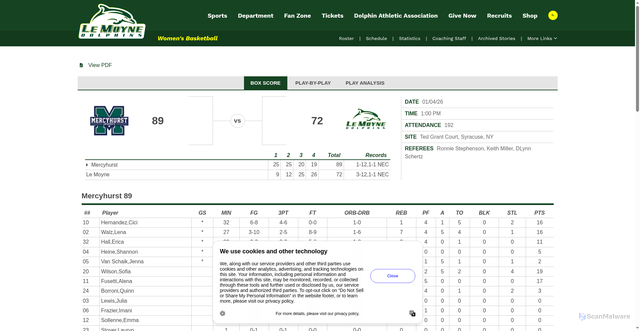 Security scan screenshot of https://lemoynedolphins.com/boxscore.aspx?id=15575