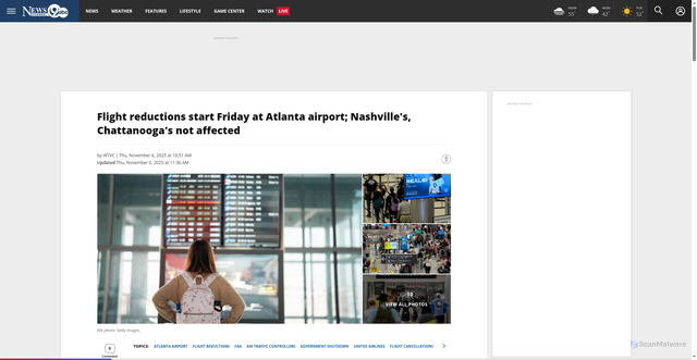 Security scan screenshot of https://newschannel9.com/news/local/flight-reductions-start-friday-at-atlanta-airport-nashvilles-chattanoogas-not-affected-flying-airplanes-hartsfield-jackson-bni-chattanooga-metropolitan-airport-delays-government-shutdown