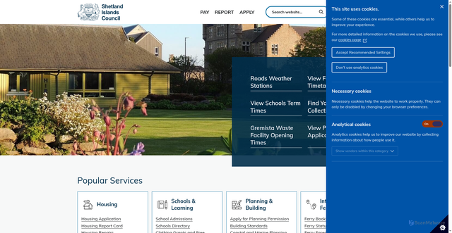 Security scan screenshot of https://www.shetland.gov.uk/