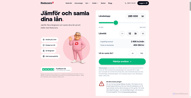 Security scan screenshot of https://reducero.se