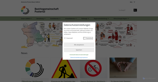 Security scan screenshot of https://www.comunitacomprensorialevallepusteria.it/de