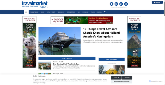 Security scan screenshot of https://marketing.travelmarketreport.com