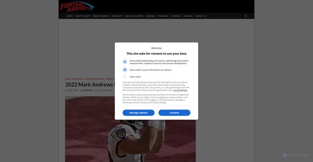 Security scan screenshot of https://footballabsurdity.com/2022/07/28/2022-mark-andrews-fantasy-football-player-profile/
