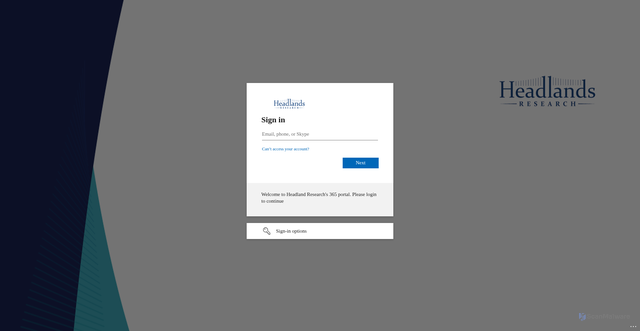 Security scan screenshot of https://headlandsresearchcompany-my.sharepoint.com