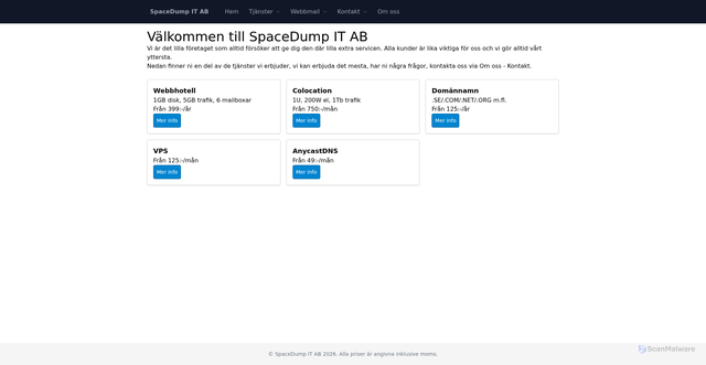 Security scan screenshot of https://spacedump.se