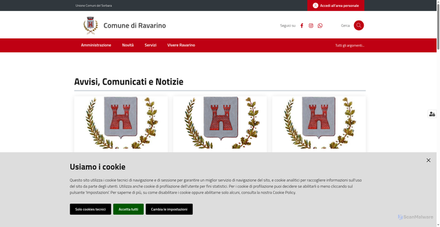 Security scan screenshot of https://www.comune.ravarino.mo.it