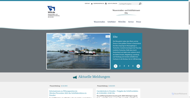 Security scan screenshot of https://www.wsa-elbe.wsv.de/Webs/WSA/Elbe/DE/Startseite/startseite_node.html