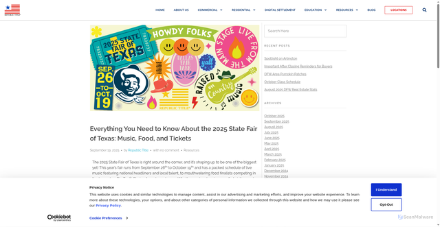 Security scan screenshot of https://www.republictitle.com/2025-state-fair-of-texas/