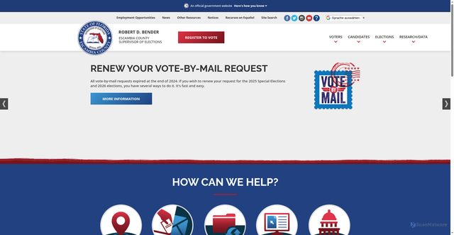 Security scan screenshot of https://escambiavotes.gov/