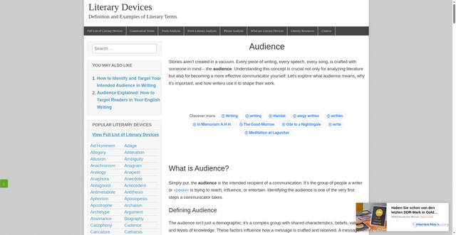 Security scan screenshot of https://literarydevices.net/audience/