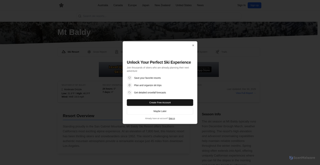 Security scan screenshot of https://snowstash.com/usa/california/mt-baldy
