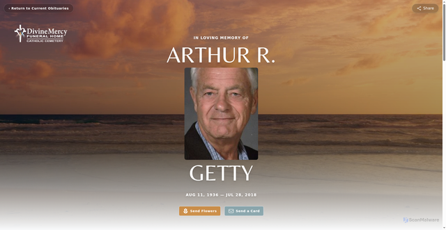 Security scan screenshot of https://www.divinemercyfuneralhome.com/obituaries/arthur-getty