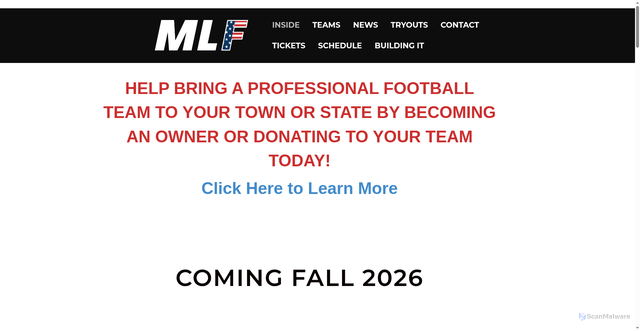 Security scan screenshot of https://majorleaguefootball.pro/