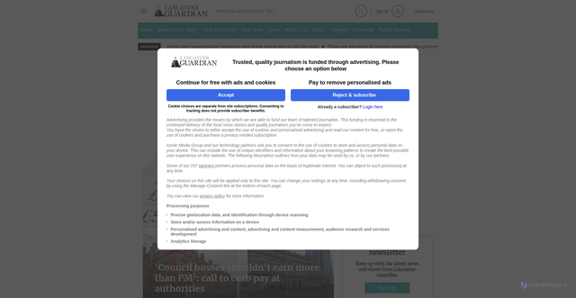Security scan screenshot of https://www.lancasterguardian.co.uk