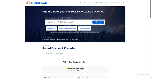Security scan screenshot of https://www.rateyourseats.com