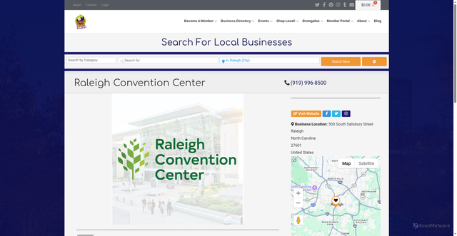 Security scan screenshot of https://shoplocalraleigh.org/businesses/raleigh-1/professional-services/raleigh-convention-center/