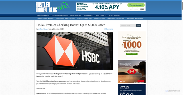 Security scan screenshot of https://hustlermoneyblog.com